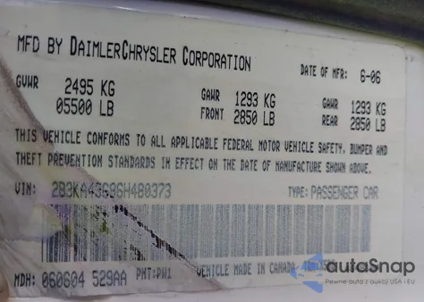 2006 Dodge Charger z USA, uszkodzony, nr VIN 2B3KA43G96H480373